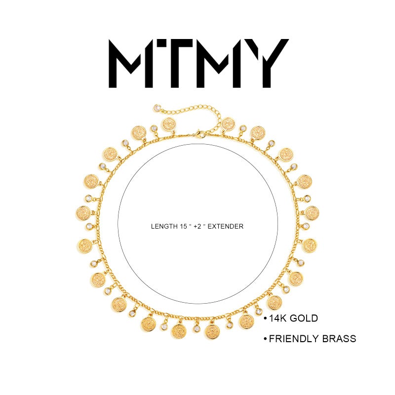 MTMY Beaded Necklace for Women 14K Gold Plated Dainty Colorful Beaded Pearl Choker Necklace Delicate Boho Choker Necklace Jewelry Gift (Coin cz tassel) - Image 5