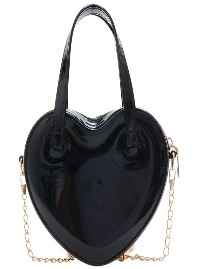 JUCHAO Girls Novelty Mini Heart-Shaped Purse Chain Purse Shoulder Crossbody Bags Tote Handbag Travel Wallet for Kids Gift (Black) - Image 1