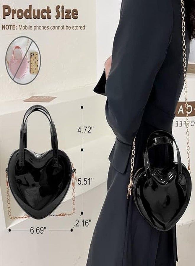 JUCHAO Girls Novelty Mini Heart-Shaped Purse Chain Purse Shoulder Crossbody Bags Tote Handbag Travel Wallet for Kids Gift (Black) - Image 2