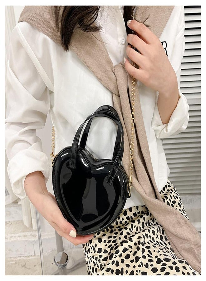 JUCHAO Girls Novelty Mini Heart-Shaped Purse Chain Purse Shoulder Crossbody Bags Tote Handbag Travel Wallet for Kids Gift (Black) - Image 3
