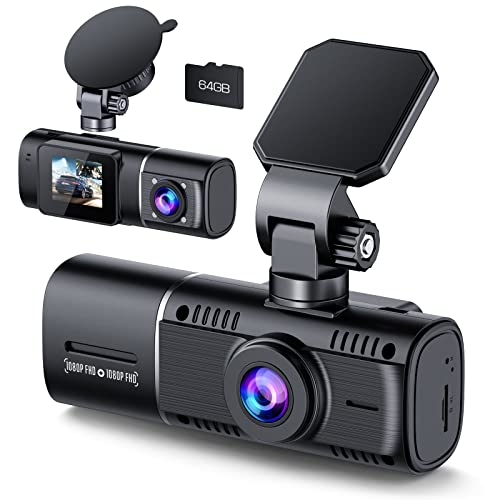 LAMTTO Dual Dash Cam Front and Inside 1080P Dash Camera for Cars IR Night Vision Car Camera for Taxi Accident Lock Parking Monitor 2 Mounting Options 64GB SD Card - Image 1