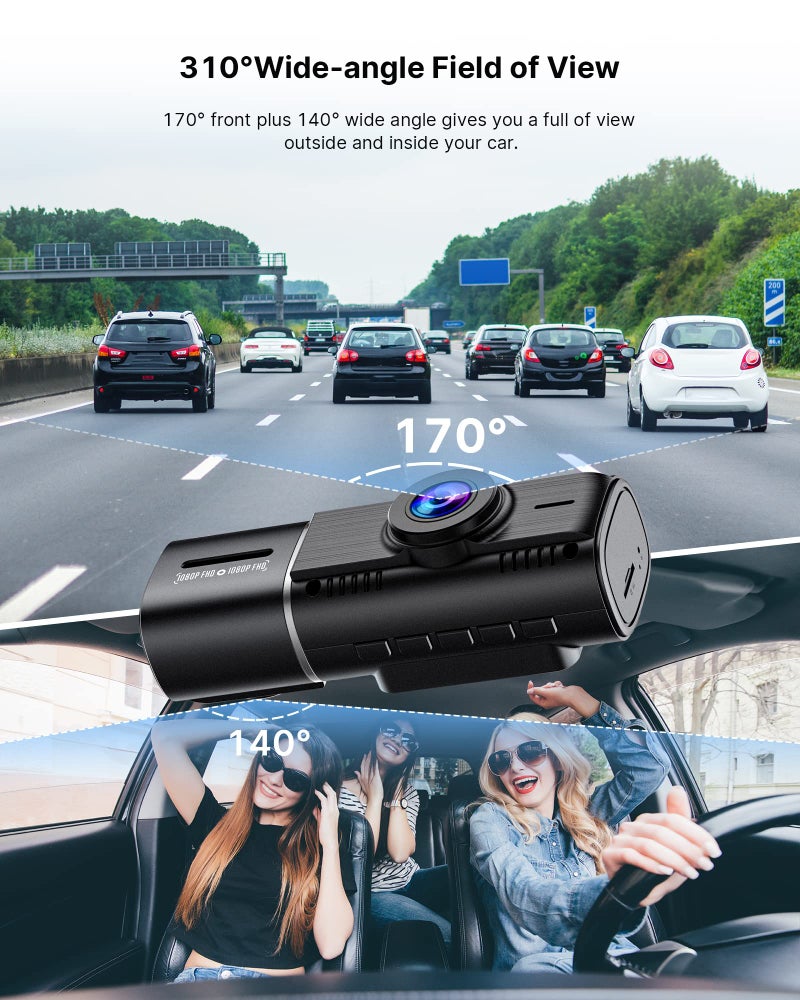 LAMTTO Dual Dash Cam Front and Inside 1080P Dash Camera for Cars IR Night Vision Car Camera for Taxi Accident Lock Parking Monitor 2 Mounting Options 64GB SD Card - Image 3
