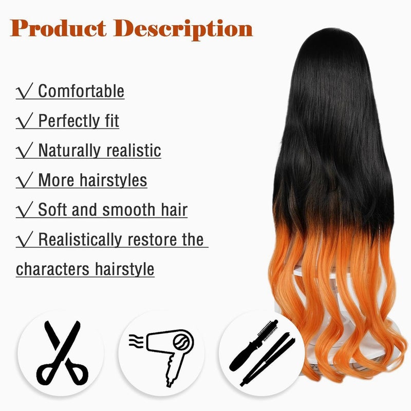 LABEAUTÉ Nezuko Cosplay Wig for Anime Black Orange Wig, Women Adult Long Halloween Character Costume Wigs Cosplay Clothes for Demon Slayer - Image 3