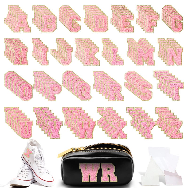 156 Pieces Chenille Letter Patches Self Adhesive Letter Patches 6 Set AZ Stony Clover Patches Preppy Patches Varsity Chenille Letters for DIY Phone Bags Backpacks Hats Pink