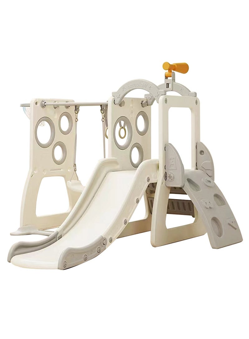 ما بيبي منزلق للأطفال الصغار 6 في 1، منزلق مستقل للأطفال مع طوق كرة سلة، سلم تسلق، قضيب أفقي، حلقات تعليق وتلسكوب، لعبة ملعب داخلي وخارجي في الفناء الخلفي - Image 2