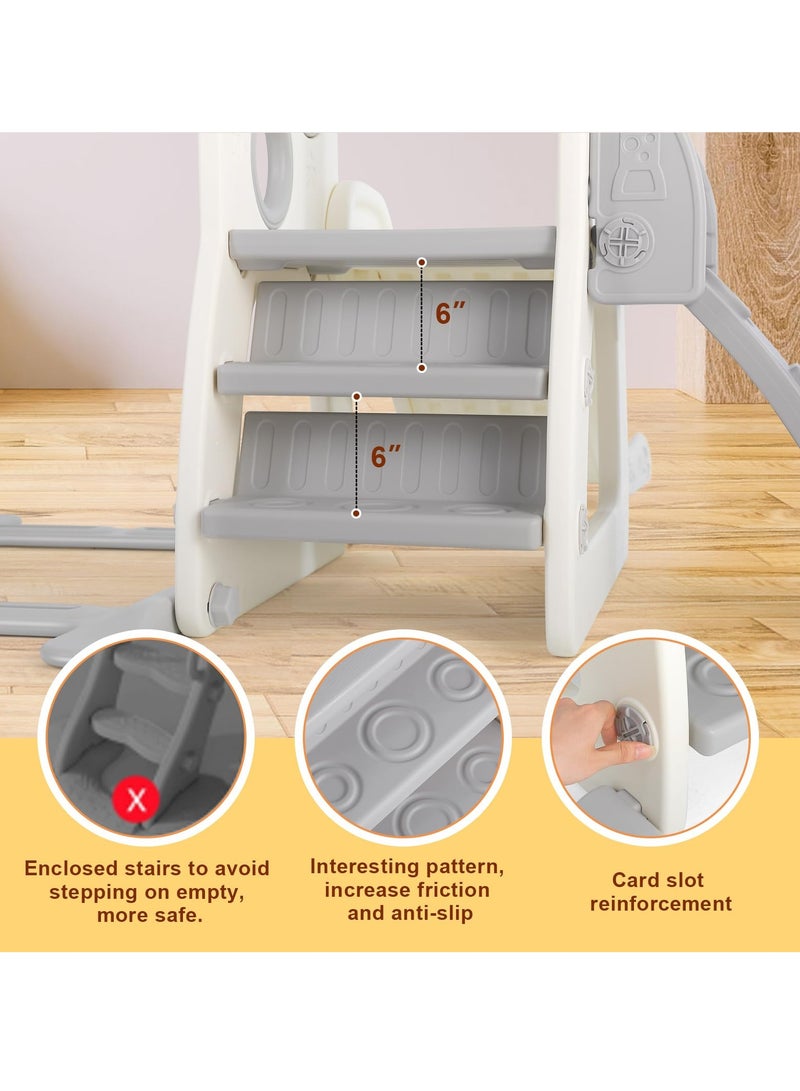 ما بيبي منزلق للأطفال الصغار 6 في 1، منزلق مستقل للأطفال مع طوق كرة سلة، سلم تسلق، قضيب أفقي، حلقات تعليق وتلسكوب، لعبة ملعب داخلي وخارجي في الفناء الخلفي - Image 4