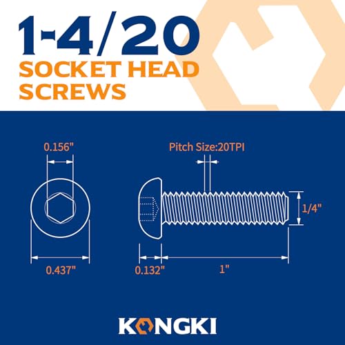 KONGKI 10 PCS 1/4-20 x 1 Button Head Socket Cap Screws, 304 Stainless Steel 18-8, Allen Hex Drive, Full Thread (with Hex Spanner) - Image 3