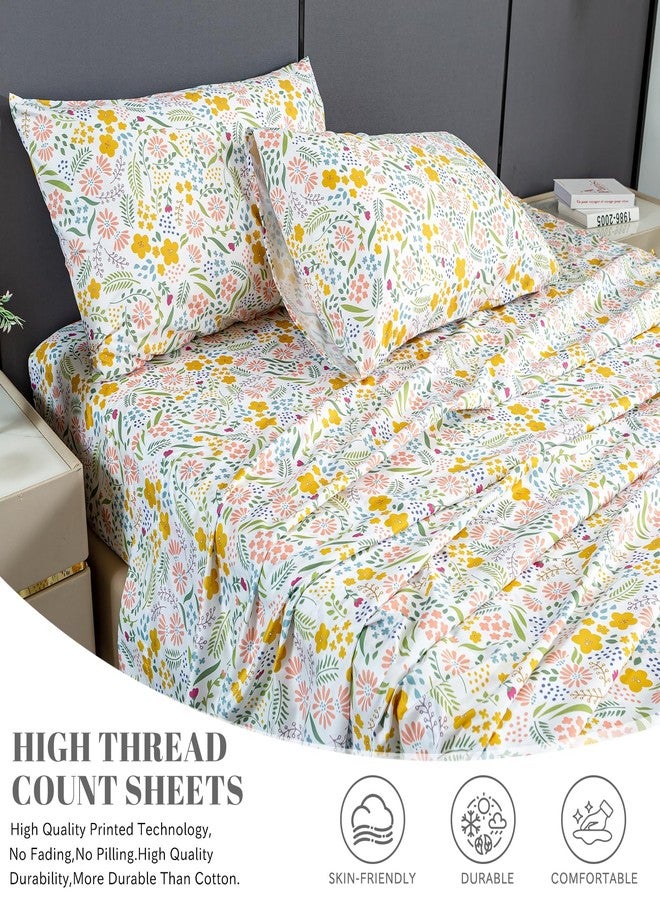 Bedlifes King Sheet Set Ultra Soft, Breathable, Silky Flower Deep Pocket 100% Microfiber Bedding, 4 Piece King Size Floral - Image 3
