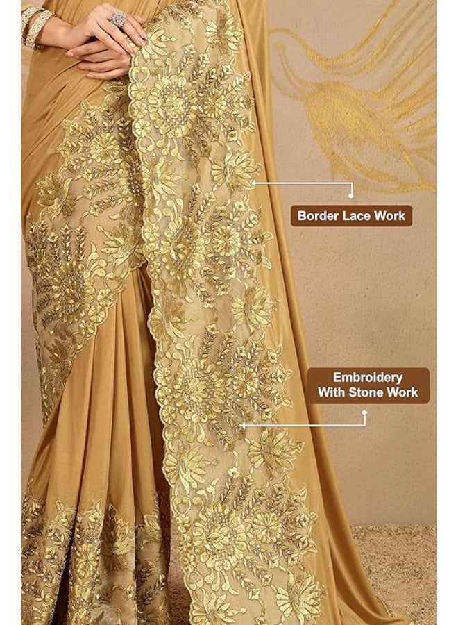 TRENDMALLS تريندمالز - ساري نسائي من الليكرا المطرزة والمزينة بالأحجار مع بلوزة غير مخيطة - Image 4