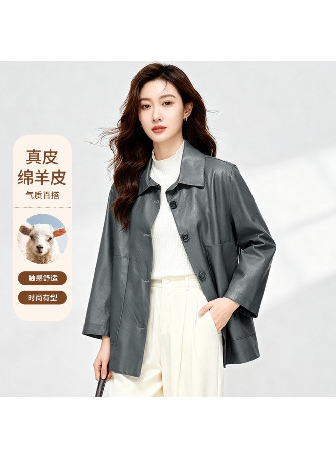 Fapai Autumn Casual Loose Women's Genuine Leather Jacket Women's Sheepskin Jacket - Image 2