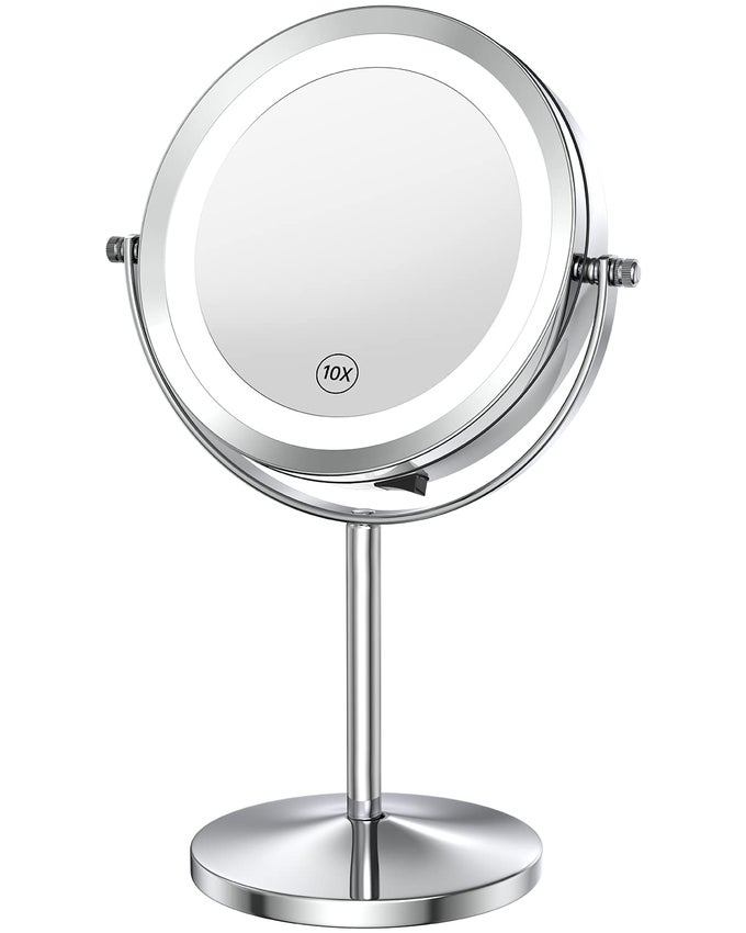 10X MAGNIFYING LIGHTED MAKEUP MIRROR 7 INCH DOUBLE SIDED 1X10X MAGNIFICATION WITH LIGHTS 360 ROTATION SWIVEL TRAVEL MAKE UP MIRROR WITH LIGHTING BATTERY OPERATED