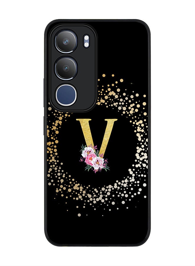 Stylizedd For vivo Y19s / Y19s Pro Case,Slim fit Camera Protection, Shockproof Thin Phone cover  - Custom Monogram Floral - V ( Black )
