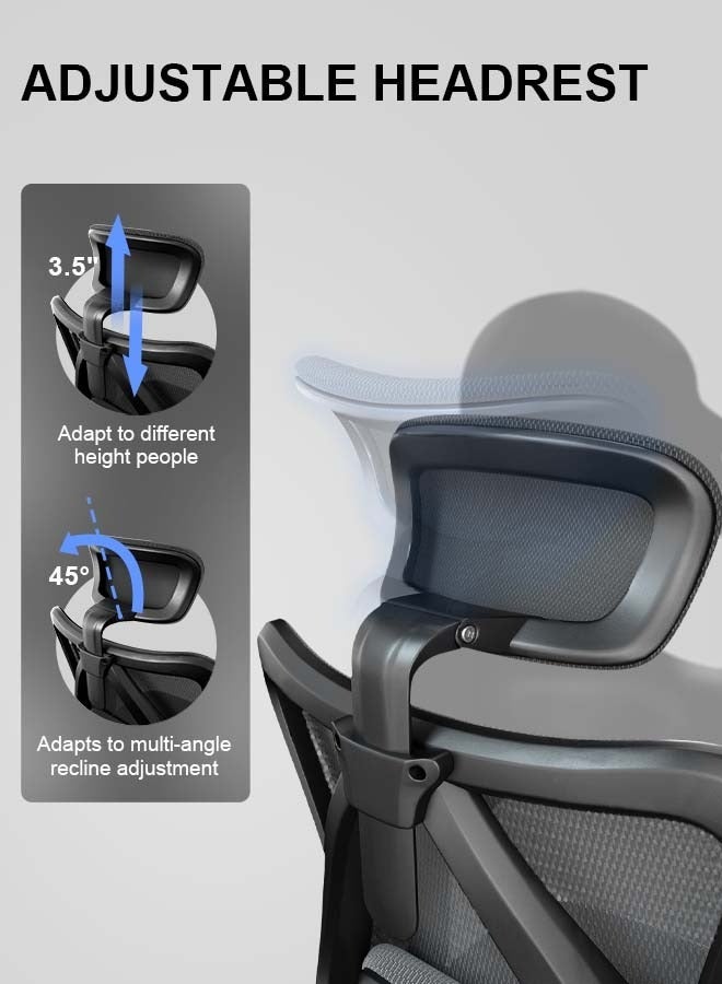 SIHOO Office Chair Ergonomic Desk Chair, Breathable Mesh Design High Back Computer Chair, Adjustable Headrest and Lumbar Support, Upgraded to Rollerblade Wheels (Black) - Image 3