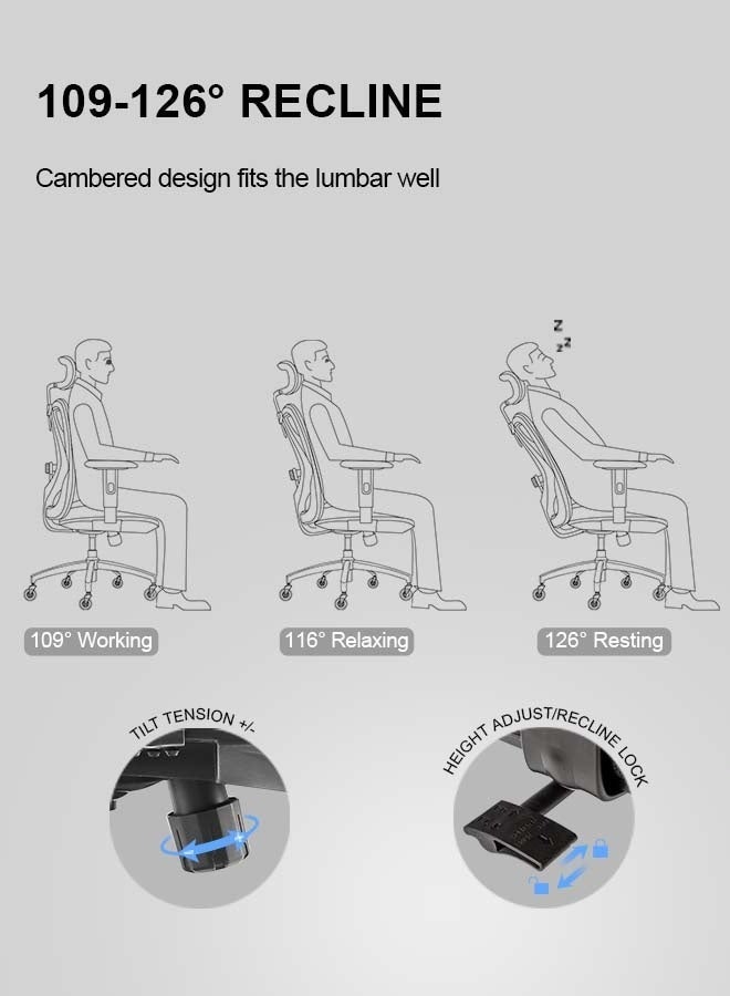 SIHOO Office Chair Ergonomic Desk Chair, Breathable Mesh Design High Back Computer Chair, Adjustable Headrest and Lumbar Support, Upgraded to Rollerblade Wheels (Black) - Image 5