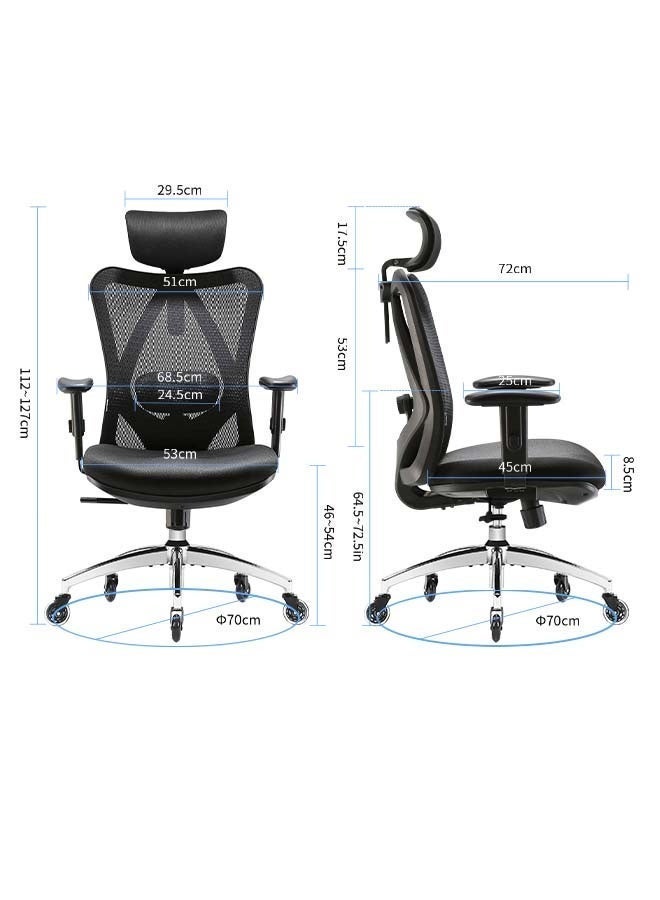 SIHOO Office Chair Ergonomic Desk Chair, Breathable Mesh Design High Back Computer Chair, Adjustable Headrest and Lumbar Support, Upgraded to Rollerblade Wheels (Black) - Image 2