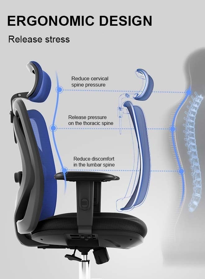 SIHOO Office Chair Ergonomic Desk Chair, Breathable Mesh Design High Back Computer Chair, Adjustable Headrest and Lumbar Support, Upgraded to Rollerblade Wheels (Black) - Image 4