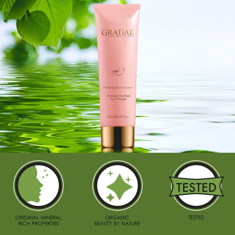Gratiae Organics Purifying Exfoliating Facial Cleanser, exfoliating face scrub & face wash with witch hazel, jojoba oil, hydrating, non-drying skin care, 4.05Fl - Image 3