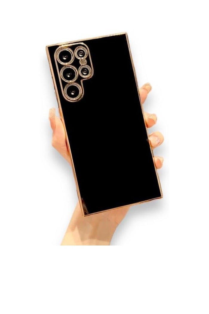 جي-كايس جراب J-Case فخم سيليكون بلاتينيوم بإطار ذهبي لهاتف سامسونج جالاكسي S22 ألترا – أسود - Image 1