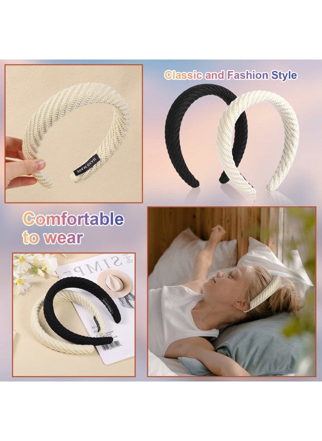 AIEX 2pcs Headbands for Women, Knitted Pure Color Wide Headband Winter Fashion Headband for Washing Face, Sports, Hair Accessories (Black & White)  - Image 4