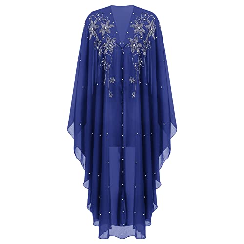 OBEEII Abayas for Women Muslim Abaya Long Sleeve Beaded Embroidery Maxi Dress Loose Full Cover Islamic Dubai Robe Kaftan Abayas BS03 One Size