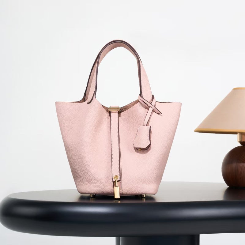 Manufacturer Togo Cowhide Leather Basket Bag For Women, First Layer Lychee Pattern, Fashionable And Versatile, Large Capacity Tote Bucket Bag - Image 1
