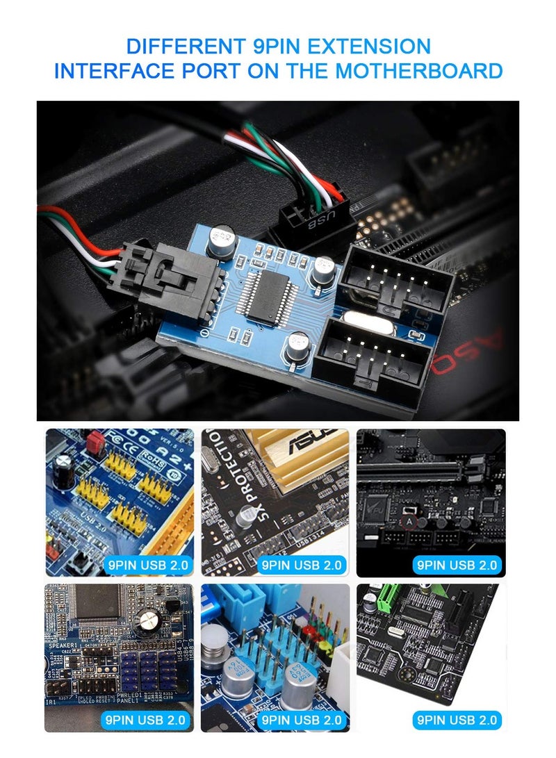 سانموجيد اللوحة الأم USB 2.0 برأس 9 سنون من 1 إلى 2 محول موزع موزع تمديد اللوحة الأم - محول ميجابايت USB 2.0 أنثى إلى 2 أنثى - كابل USB 9 سنون كابل داخلي 9 سنون كابل داخلي 9 سنون محول منفذ مضاعف - Image 5