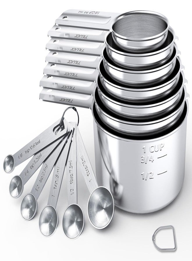 TILUCK Stainless Steel Measuring Cups & Spoons Set,Coffee Scoop Spoon,Kitchen Gadgets for Cooking & Baking,Set of - Image 1