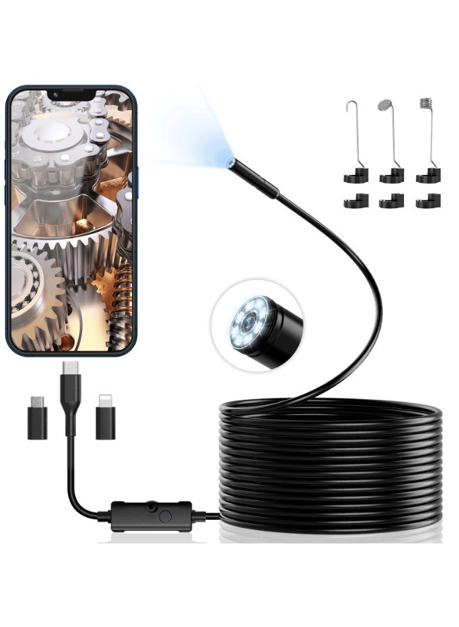 Industrial Endoscope Camera with 5m Semi-Rigid Cable, 1920P HD Borescope, IP67 Waterproof, 8 LED Lights for Pipe, Drain and Wall Inspection - Image 1