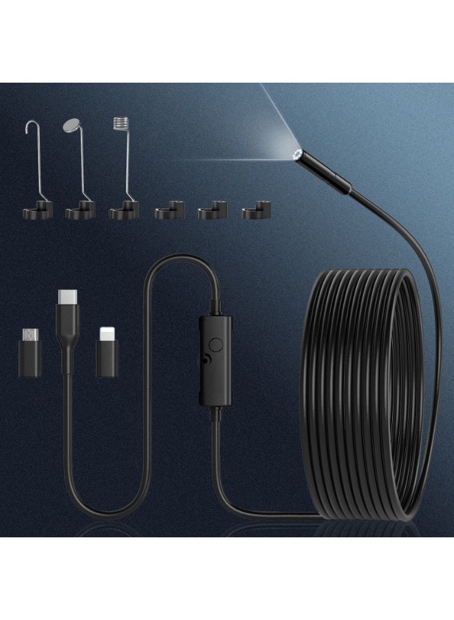 Industrial Endoscope Camera with 5m Semi-Rigid Cable, 1920P HD Borescope, IP67 Waterproof, 8 LED Lights for Pipe, Drain and Wall Inspection - Image 5