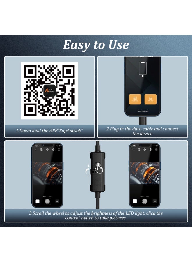 Industrial Endoscope Camera with 5m Semi-Rigid Cable, 1920P HD Borescope, IP67 Waterproof, 8 LED Lights for Pipe, Drain and Wall Inspection - Image 2