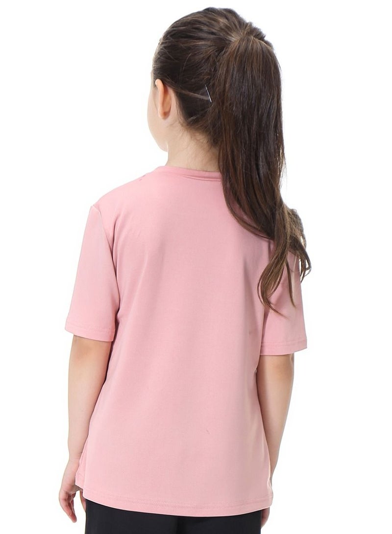 Loquat Girl's Round Neck Short Sleeve T-Shirt Dark Pink  - Image 3