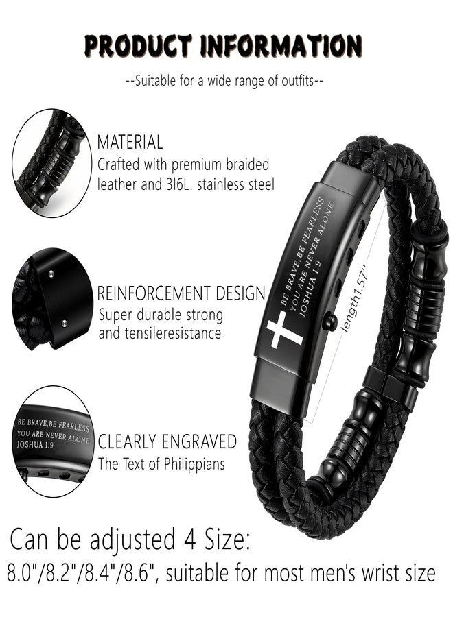 Hengbofeng Mens Bracelet,Gifts for Men, Black Braided Leather Cord Bracelet,Bible Verse, Suitable for Weddings, Graduation Ceremonies, Parties, For Dad, Friends, Brother - Image 2