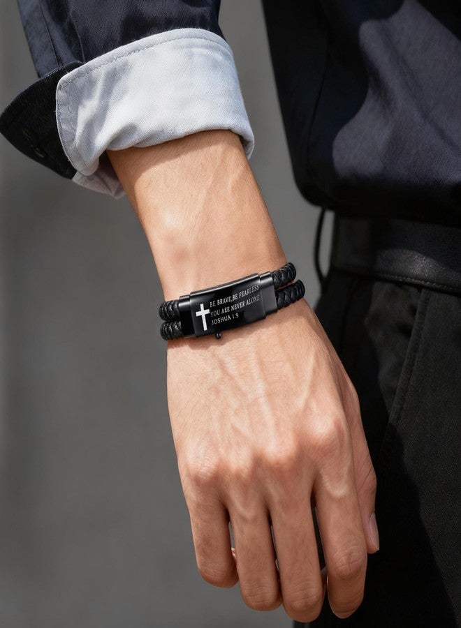 Hengbofeng Mens Bracelet,Gifts for Men, Black Braided Leather Cord Bracelet,Bible Verse, Suitable for Weddings, Graduation Ceremonies, Parties, For Dad, Friends, Brother - Image 5