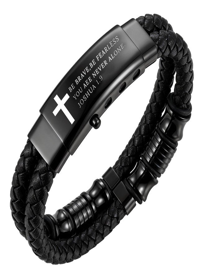 Hengbofeng Mens Bracelet,Gifts for Men, Black Braided Leather Cord Bracelet,Bible Verse, Suitable for Weddings, Graduation Ceremonies, Parties, For Dad, Friends, Brother - Image 1