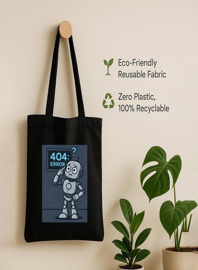 Megrok 404 Error Tote Bag for Women | Front A4 Size Printed Pocket | 16x14 Inch Programmer Cotton Bag | IT Department Favorite - Image 5