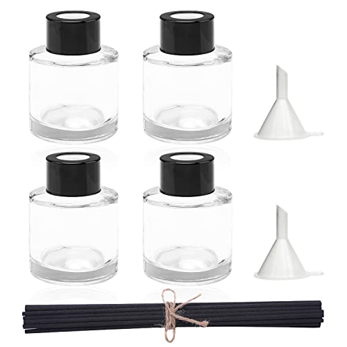 Agidea 4PCS Refillable Fragrance Glass Diffuser Bottles with 20pcs Reeds Sticks & Black Caps & Funnel, Diffuser Jars for Home Oil Fragrance Decoration Girl Women Gift (50ML) - Image 1