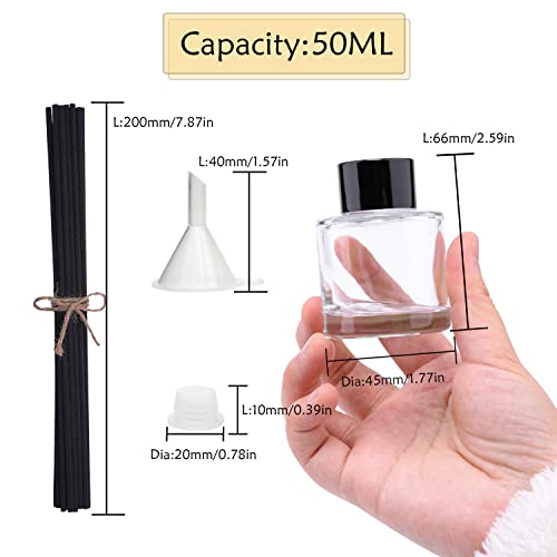 Agidea 4PCS Refillable Fragrance Glass Diffuser Bottles with 20pcs Reeds Sticks & Black Caps & Funnel, Diffuser Jars for Home Oil Fragrance Decoration Girl Women Gift (50ML) - Image 3