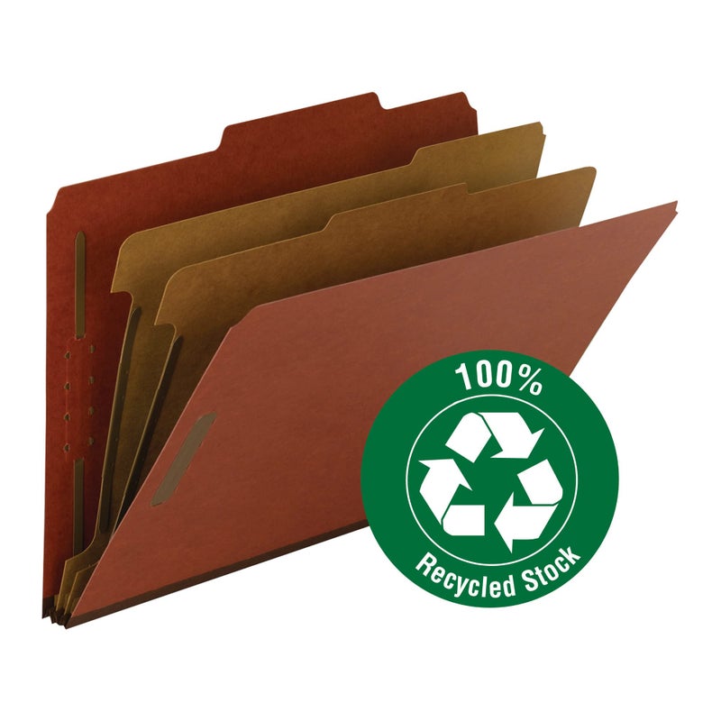 Smead 100% Recycled Pressboard Classification File Folder, 2 Dividers, 2" Expansion, Legal Size, Red, 10 per Box (19023) - Image 3