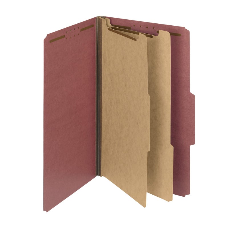 Smead 100% Recycled Pressboard Classification File Folder, 2 Dividers, 2" Expansion, Legal Size, Red, 10 per Box (19023) - Image 1