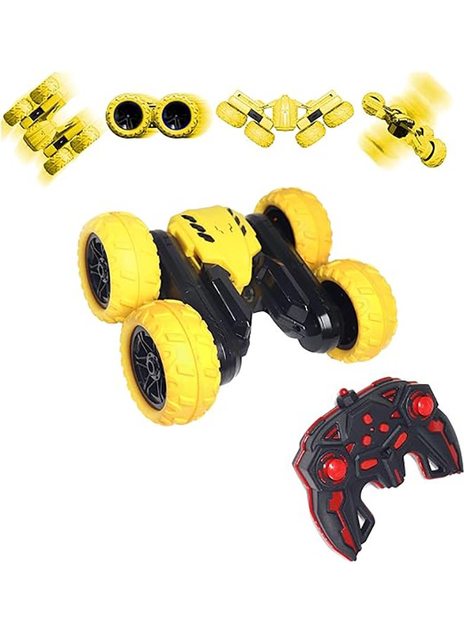 FUNFY Racing Stunt RC Toy Car | Yellow | With 360 Degree Standing and Flat Rotation, Flip, Double Side Drive, Anti-Slip Vacuum Tires for Shock Proof & Rechargeable Battery for Kids, Adults & Gifting - Image 1