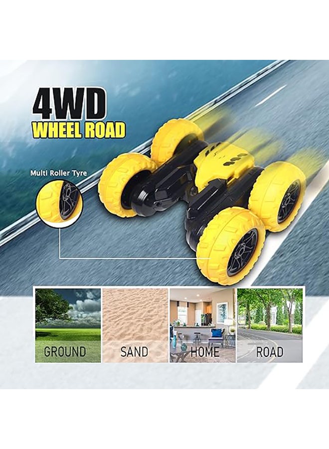 FUNFY Racing Stunt RC Toy Car | Yellow | With 360 Degree Standing and Flat Rotation, Flip, Double Side Drive, Anti-Slip Vacuum Tires for Shock Proof & Rechargeable Battery for Kids, Adults & Gifting - Image 4