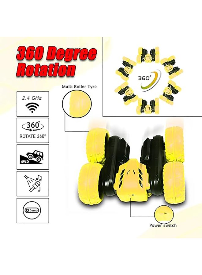 FUNFY Racing Stunt RC Toy Car | Yellow | With 360 Degree Standing and Flat Rotation, Flip, Double Side Drive, Anti-Slip Vacuum Tires for Shock Proof & Rechargeable Battery for Kids, Adults & Gifting - Image 3