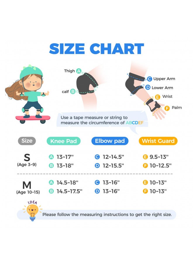 BOSONER Kids/Youth Knee Pads Elbow Pads Wrist Guards Set for 3-15 Years, Child Protective Gear Set for Roller Skates, Cycling, BMX Bike, Skateboard, Inline Skating, Scooter Riding Sports - Image 4