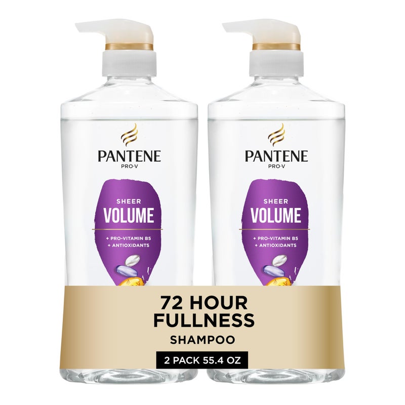 Pantene شامبو بانتين، حجم خفيف - تغذية خفيفة للشعر الناعم المعالج بالألوان، امتلاء وحجم يدومان 72 ساعة، 27.7 أونصة لكل عبوة، عبوتين + جرعة إنقاذ معجزة (0.5 أونصة) - Image 1