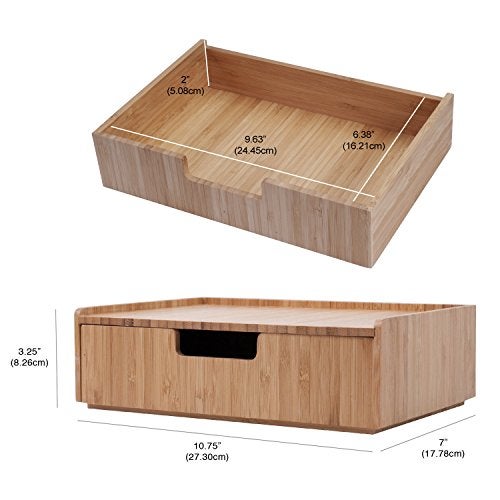 Mobilevision Bamboo Drawer, Stackable Storage Solution for office products pens, pencils, scissors, notepads, business cards and more - Image 2