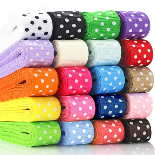 QingHan Polka Dot Grosgrain Ribbon: 5/8 inch 40 Yards (20colors x 2yards) - Image 1