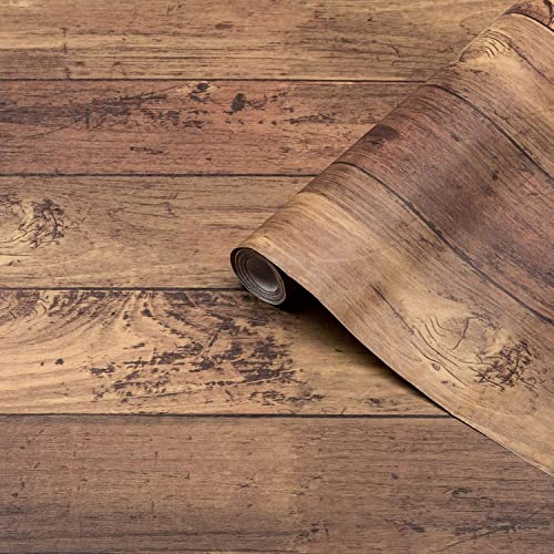 RedChimes Self Adhesive Waterproof Wallpaper PVC Vinyl Wall Stickers Furniture Wall Kitchen Bedroom Leaving Room (45 x 304 cm) (Brown Wooden Plank) - Image 1