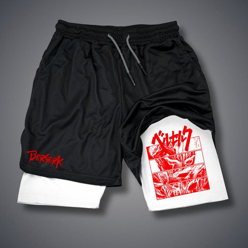 2025 new summer foreign trade Berserk animation shorts adult double beach pants fitness pants 12 white.