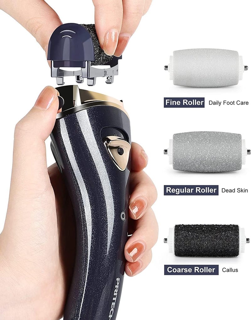 pritech Electric Feet Callus Removers Rechargeable, Portable Electronic Foot File Pedicure Tools, Electric Callus Remover Kit, Professional Pedi Feet Care for Dead, Hard Cracked Dry Skin Ideal Gift (Black) - Image 2