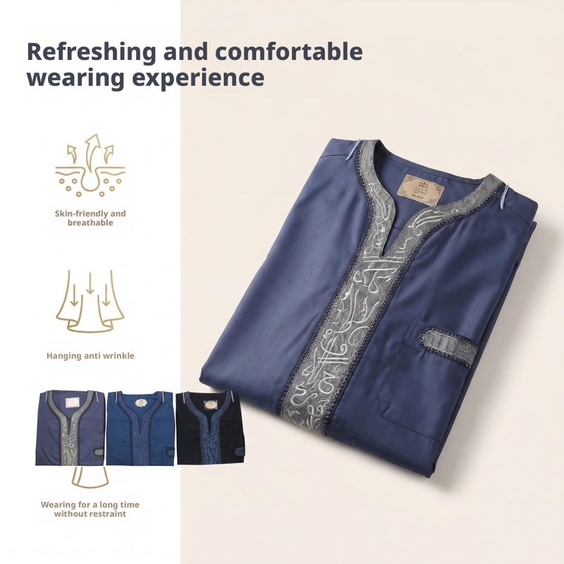 Men's Embroidered Kurta Robe Traditional Ethnic Wear - Image 4